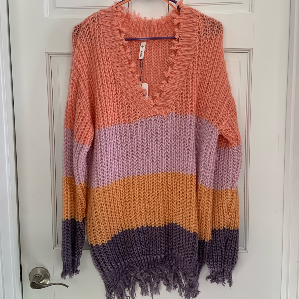 New Boutique Colorful Striped V-Neck Sweater